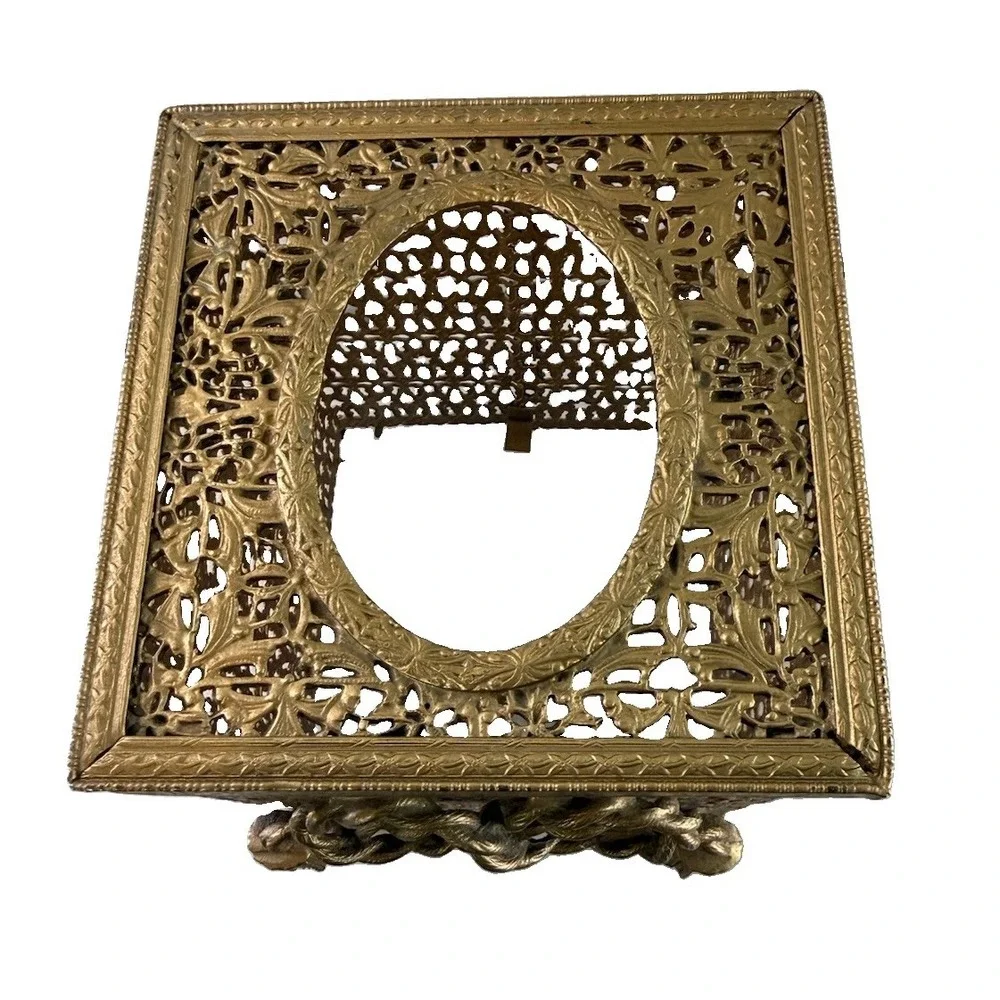 Vintage Hollywood Regency Gold Filigree Tassel Tissue Box Holder Cover Ornate